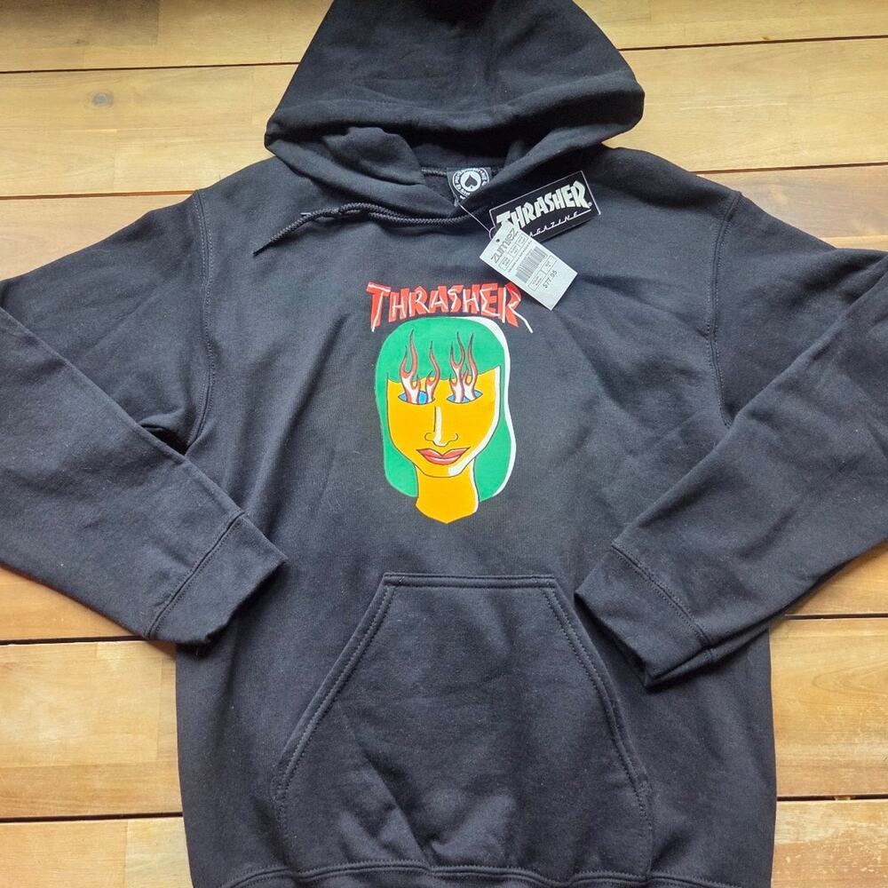 Thrasher Skateboard Magazine Hooded Sweatshirt Talk Shhh By Gonz Skate, sz S